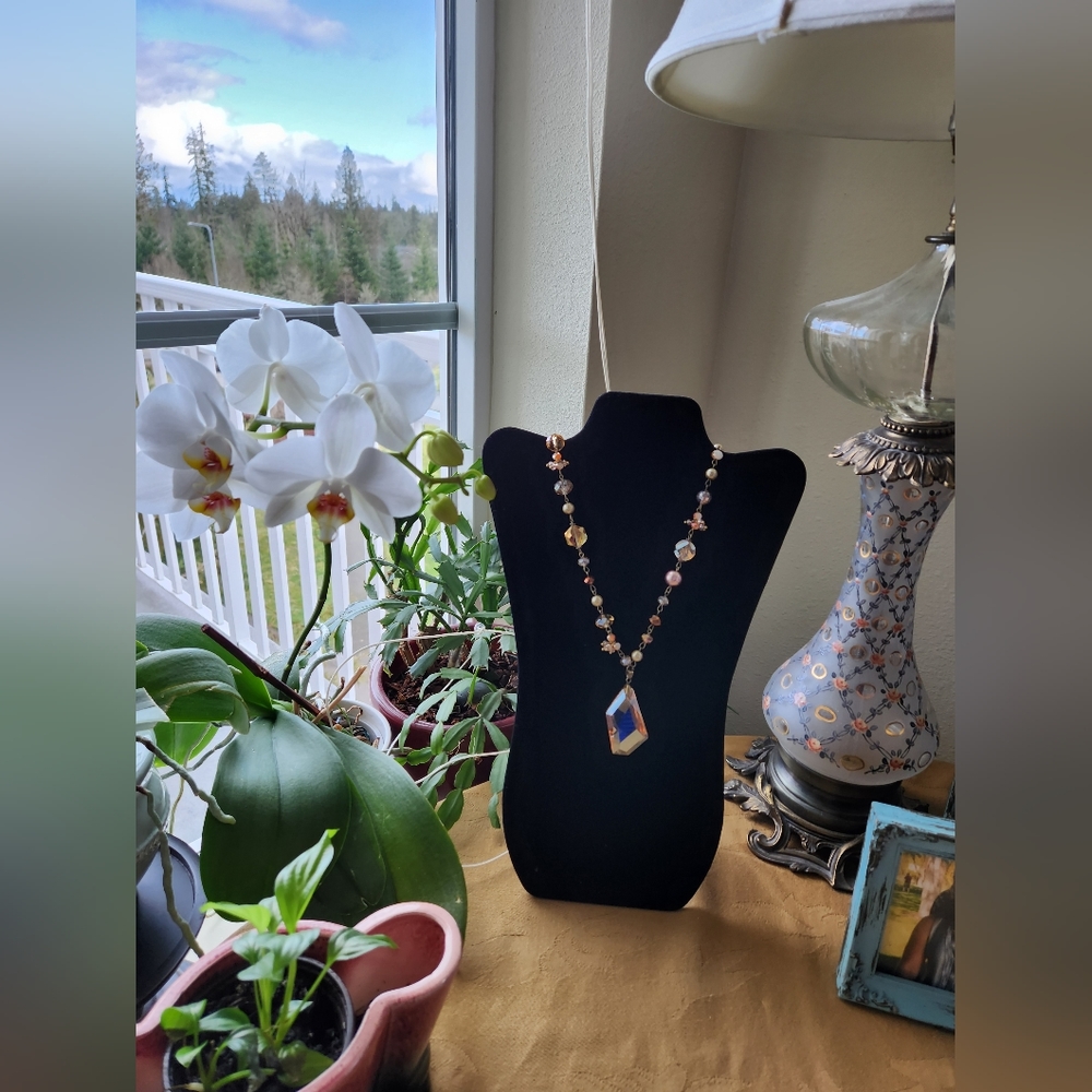 Large Crystal Pendant Necklace Medium Length 25 Inches